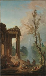 De portiek van een landhuis door Hubert Robert