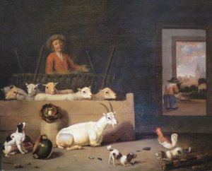 Boer en vouw in veestal