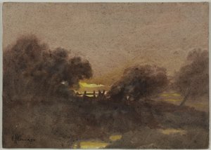 Landschap met poort bij zonsondergang door Hugh Huntington Howard