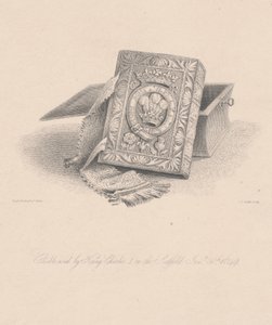 Bijbel gebruikt door koning Charles I op het schavot op 30 januari 1649, gegraveerd door C.J. Smith door Hugh Irvine