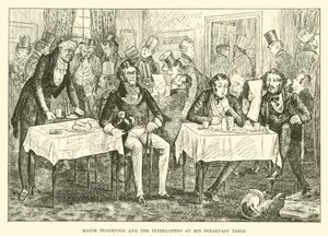 Majoor Pendennis en de indringers aan zijn ontbijttafel door Hugh Thomson