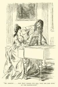 Mr. Esmond... had verzen voor haar geschreven, die zij aan het klavecimbel had gezongen (gravure)