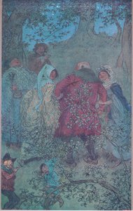 Nu, goede Sir John, hoe leven uw Windsor vrouwen, illustratie uit De Vrolijke Vrouwtjes van Windsor, 1910 door Hugh Thomson