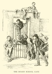 De poort van de Board School (gravure)