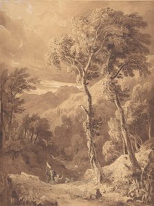 Bergachtig landschap met een groep reizigers scène op de rivier Pellene Achaia