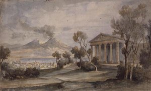 De Villa Saliceti, Napels beneden en de Vesuvius in de verte