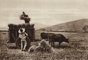 Mexico: Boeren oogsten tarwe (z/w foto) door Hugo Brehme