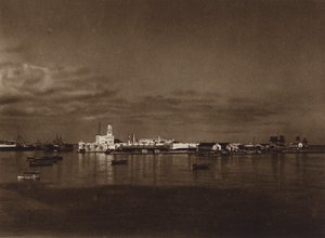 Mexico: Panorama van de haven van Vera Cruz met het kasteel van San Juan (z/w foto) door Hugo Brehme