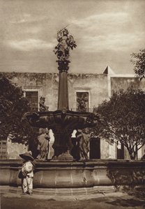 Mexico: Puebla, Fuente de San Miguel (zwart-wit foto) door Hugo Brehme