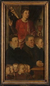 Linkervleugel van een gedenktriptiek, voorheen het Gertz-gedenktriptiek genoemd, met negen mannelijke schenkersportretten met Sint Jan de Evangelist (binnen) en Sint Petrus (buiten)