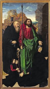 Het Portinari Altaarstuk, St. Thomas en St. Antonius de Kluizenaar met Tommaso Portinari en twee zonen Antonio en Pigello, Linkervleugel