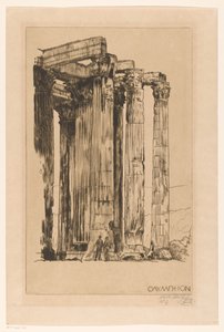 Olympieion met twee mannen voor een zuil door Huib Luns (signed by artist)