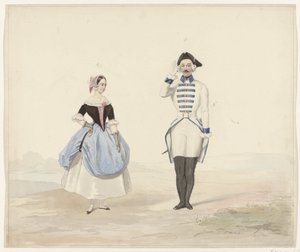 Man en vrouw in historisch kostuum, 1841 door Huib van Hove Bz