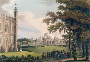 Brighton Pavilion met tuinen, gegraveerd door Joseph Constantine Stadler