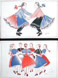Ansichtkaarten met traditionele Hongaarse dansen, ca. 1947-48 door Hungarian School
