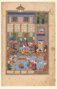 Rustam neemt afscheid van Shah Kai Khusrau door Husain Mirza Baiqara van Herat (manner of)