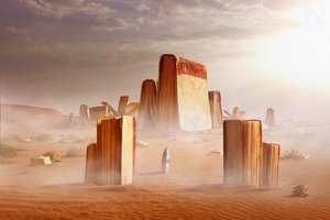 Surrealistische boekenwoestijn door Hussain Buhligaha