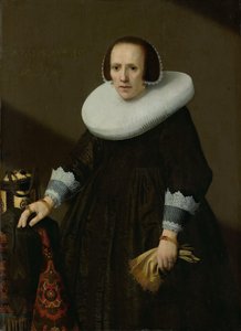 Portret van Geertruyd Reael, Vrouw van Philips Denijs door Huygh Pietersz Voskuyl
