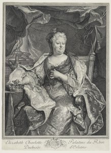 Elizabeth Charlotte Palatine du Rhin, hertogin van Orleans, gravure door Charles Louis Simmoneau (1645-1728) door Hyacinthe Francois Rigaud