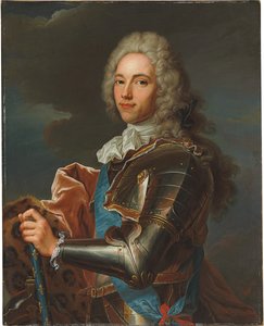 Portret van de hertog van Broglie, met sjerp van de Orde van de Heilige Geest, met staf van een maarschalk van Frankrijk