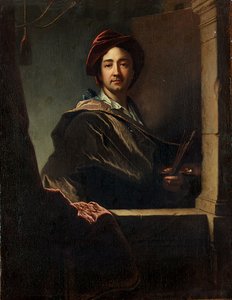 Portret van de kunstenaar, halve lengte, bij een venster, 1712 door Hyacinthe Francois Rigaud