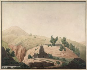 Het dorp Barhaiti met een tempel op de voorgrond door Hyder Jung Hearsey