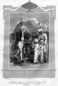 Lord Cornwallis ontvangt de zonen van Tippoo Saib als gijzelaars door I. Brown