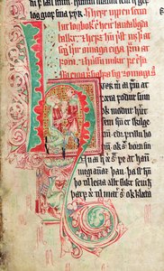 Geïllustreerde initiaal H, uit Skarosbok (Het Boek van Skard) ca. 1350 door Icelandic School
