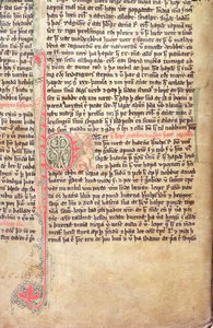 Geïllustreerde initiaal P aan het begin van De Saga van de Groenlanders, uit Flateyjarbok (Het Boek van Flatey) eind 14e eeuw door Icelandic School