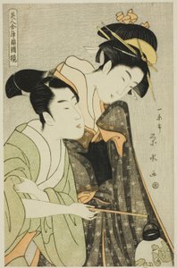 Osome en Hisamatsu, uit de serie "Schoonheden in Joruri-rollen (Bijin awase joruri kagami)"