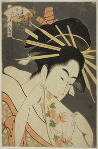 De courtisane Senzan van de Chojiya, uit de serie "Schoonheden van de Vijf Festivals (Bijin gosekku)"