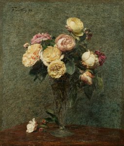 Stilleven: Rozen in een Glazen Vaas door Ignace Henri Jean Fantin Latour