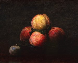 Stilleven van perziken en pruimen