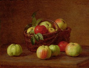 Appels in een mand en op een tafel door Ignace Henri Jean Fantin Latour