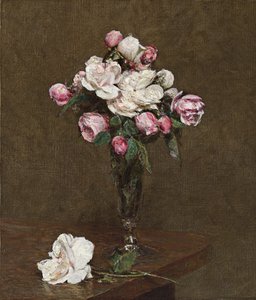Roze en Witte Rozen in een Champagneglas door Ignace Henri Jean Fantin Latour