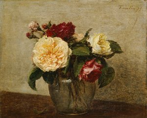Rode en gele rozen, 1879 door Ignace Henri Jean Fantin Latour