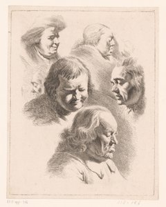 Compositie met zes hoofden van mannen en vrouwen met gesloten ogen door Ignace Joseph de Claussin (attributed to)