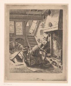 Pannenkoekenbakster met man en kinderen door Ignace Joseph de Claussin (attributed to)