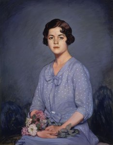 Lucia (Portret van een zittend jong meisje met bloemen in de hand)