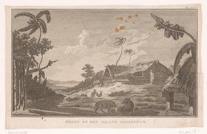 Gezicht op het eiland Nomuka in de Grote Oceaan vanaf het land door Ignaz Sebastian Klauber (possibly)