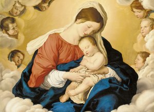 De Madonna en Kind in Glorie met Cherubs
