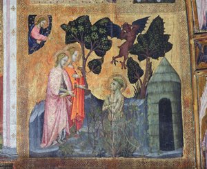 St. Franciscus werpt zichzelf in de doornige struiken, fresco uit de Porziuncola, 1393 door Ilario da Viterbo