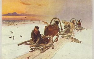 Groep sleeën in Rusland, 1871