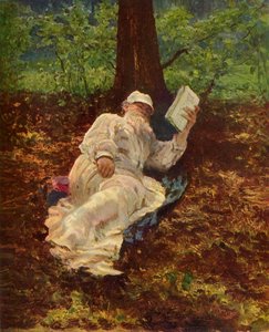 Leo Nikolayevich Tolstoy rust uit in het bos door Ilya Efimovich Repin