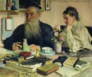 Leo Tolstoy met zijn vrouw in Yasnaya Polyana, 1907 door Ilya Efimovich Repin