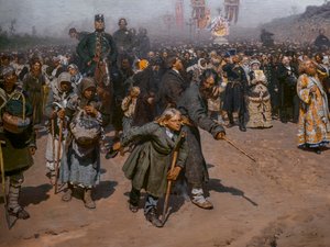 Religieuze processie in de provincie Koersk (detail) door Ilya Efimovich Repin