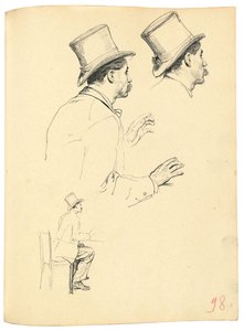 Studies voor "Een Parijse Café": Zijaanzicht van het hoofd van een man met hoed, c. 1872-1875 door Ilya Efimovich Repin