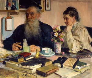 De auteur Leo Tolstoy met zijn vrouw in Yasnaya Polyana, 1907 door Ilya Efimovich Repin