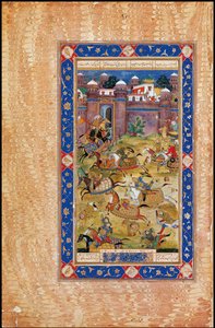 Nariman doodt de zoon van de Khaqan van China. Uit het Garshaspnama epos door Asadi Tusi door Indian Art