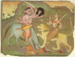 Durga in gevecht met Mahishasura, uit het folio van 